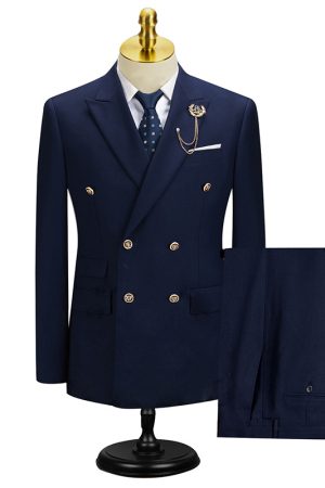 Deep Blue Men's Classic 2 Piece Formal Suit Business Work Wedding Party Jacket Pants Set