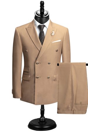 Khaki Men's Classic 2 Piece Formal Suit Business Work Wedding Party Jacket Pants Set