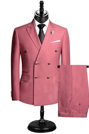 Pink Men's Classic 2 Piece Formal Suit Business Work Wedding Party Jacket Pants Set