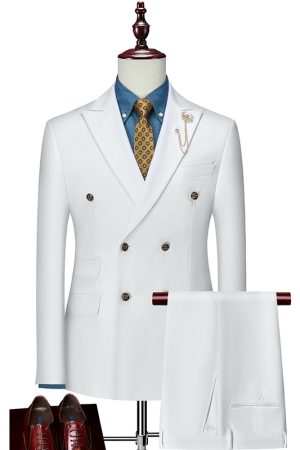 White Men's Classic 2 Piece Formal Suit Business Work Wedding Party Jacket Pants Set