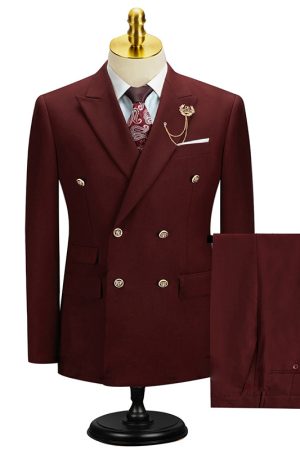 Wine Red Men's Classic 2 Piece Formal Suit Business Work Wedding Party Jacket Pants Set