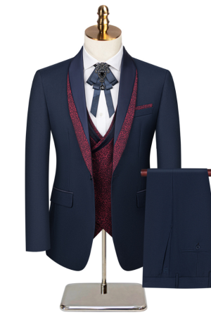 Luxury Men's 3-Piece Navy Blue Formal Suit