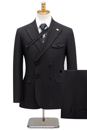 Black Luxury Pinstripe Suit 2 Pieces Double Breasted Blazer and Pant for Formal Wedding Business