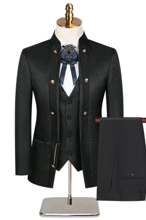 Men Black Blazer Vest Pants 3 Pieces Set / Male Wedding Business Suit Jacket Coat