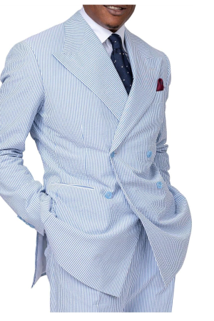 Men's Seersucker Suit 2-Piece Set - Breathable Striped Summer Blazer & Pants