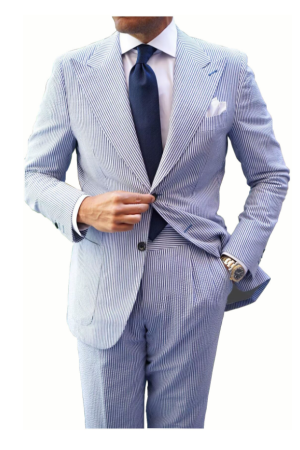 Men's Seersucker Suit 2-Piece Set - Breathable Striped Summer Blazer & Pants