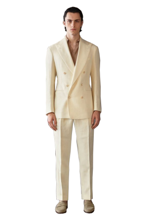 Linen Suit for Men Double Breasted Peak Lapel Tuxedo