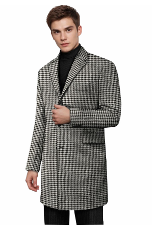 Luxury Mens Houndstooth Wool Blend Trench Coat