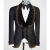 Black Luxury Men's Tuxedo Suits 3 Pieces Jacket Vest Pants Set - Image 3