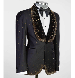 Black Luxury Men's Tuxedo Suits 3 Pieces Jacket Vest Pants Set - Image 2