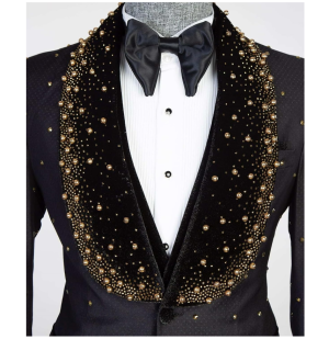 Black Luxury Men's Tuxedo Suits 3 Pieces Jacket Vest Pants Set - Image 5