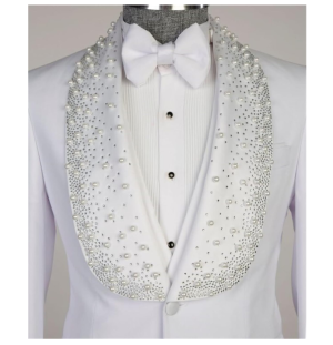 White Luxury Men's Tuxedo Suits 3 Pieces Jacket Vest Pants Set - Image 3