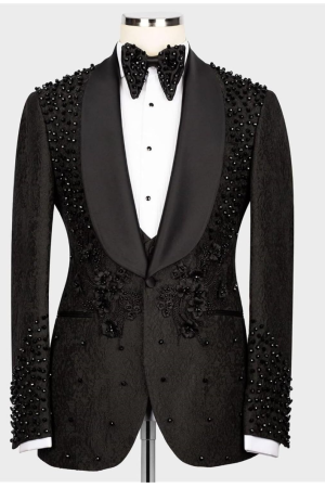Luxury Men's Rhinestone Paisley Tuxedo Black Blazer