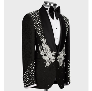 Luxury Men's Rhinestone Paisley Tuxedo Black Blazer - Image 3
