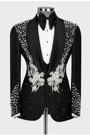 Luxury Men's Rhinestone Paisley Tuxedo Black Blazer