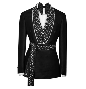 Men's Luxury Rhinestone Tuxedo Formal Jacquard Black Jacket Blazer for Prom Party Wedding - Image 2