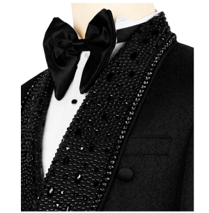 Men's Luxury Rhinestone Tuxedo Formal Jacquard Black Jacket Blazer for Prom Party Wedding - Image 2