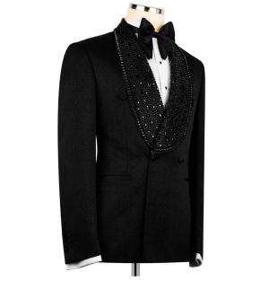 Men's Luxury Rhinestone Tuxedo Formal Jacquard Black Jacket Blazer for Prom Party Wedding - Image 3