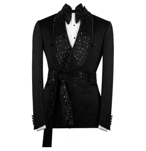 Men's Luxury Rhinestone Tuxedo Formal Jacquard Black Jacket Blazer for Prom Party Wedding - Image 4