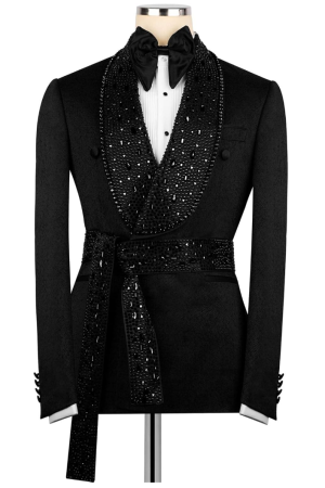Men's Luxury Rhinestone Tuxedo Formal Jacquard Black Jacket Blazer for Prom Party Wedding
