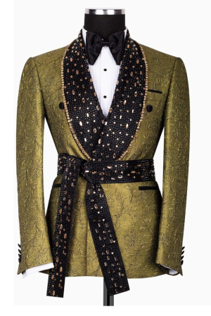 Men's Gold Tuxedo with Rhinestone Slim Blazer for Prom Party Wedding
