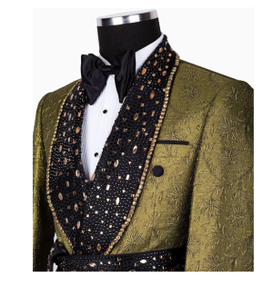 Men's Gold Tuxedo with Rhinestone Slim Blazer for Prom Party Wedding - Image 2