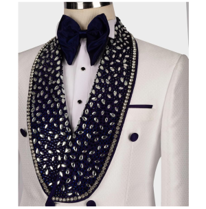 Men's White Tuxedo with Rhinestone Slim Blazer for Prom Party Wedding - Image 3