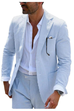Men's Seersucker Suit 2-Piece Set - Breathable Striped Summer Blazer & Pants