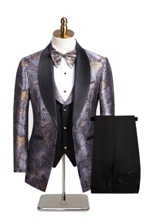 Men's Blue Tuxedo Paisley Groom 3 Pieces Wedding Blazer Jacket Vest Pants Sets Floral Formal Suits for Party Dinner Prom