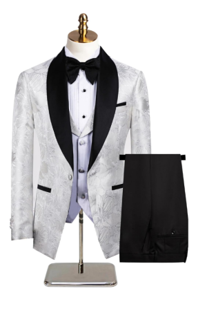 Men's White Tuxedo Paisley Groom 3 Pieces Wedding Blazer Jacket Vest Pants Sets Floral Formal Suits for Party Dinner Prom