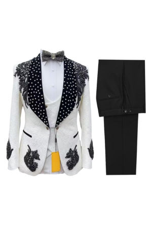Luxury Men's 3 Piece Tuxedo  Crystal Embellished Formal Suits
