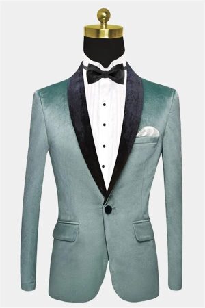 LWTIOUS Turquoise Velvet Blazer Tuxedo Single Breasted One Button Jacket