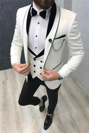 LWTIOUS Black and White Tuxedo 3 Pieces Wedding Grom Suit