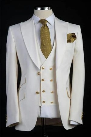 Premium White Formal Suits For Men 3 Pieces Wedding Tuxedo Groom