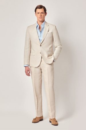 LWTIOUS Cream Linen Suits For Men Slim Fit Summer Tuxedos Jacket Pant 2 Pieces