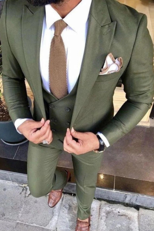 Men's Olive Green Suit 3 Piece Wedding Tuxedo