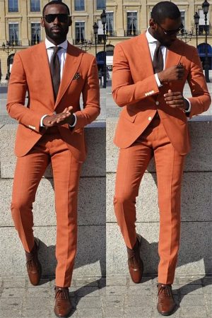 LWTIOUS Orange Suit for Men Premium Peaked Lapel Prom Tuxedo
