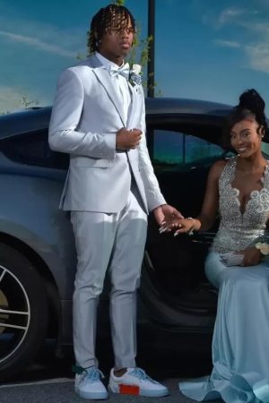 LWTIOUS Silver Suit for Men One Button Notched Lapel Satin Suits Prom