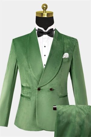 LWTIOUS Green Velvet 3 Pieces Suit Tuxedo Double Breasted Prom