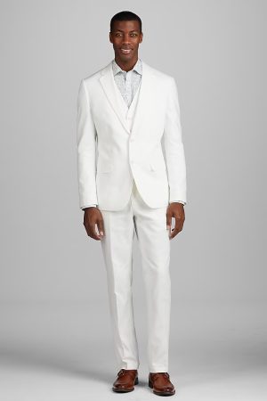 Premium White Linen Suits For Men 3 Pieces Slim Fit Summer Wear